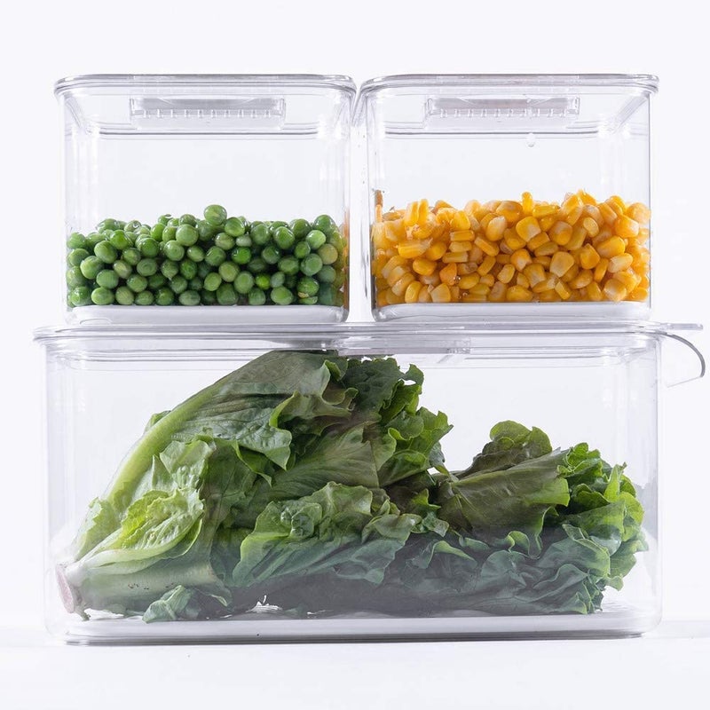 Slideep Food Storage Containers Produce Saver with Lids  Stackable Refrigerator Freezer Organizer Bins with Removable Drain Tray  Fridge Fresh Keeper for Veggie  Berry  Fruits  Vegetables 3 Pack - Image 3